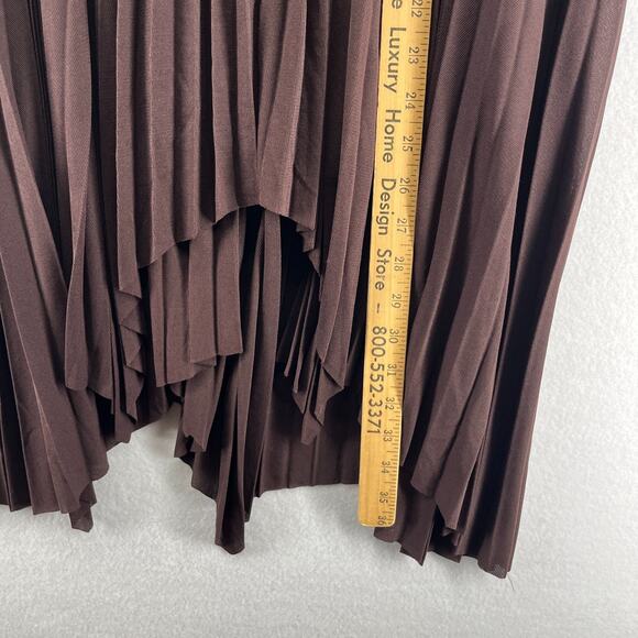 ZARA Skirt L Pleated Asymmetric Hem Elastic Waist Midi Swing Lined Brown - Picture 11 of 12